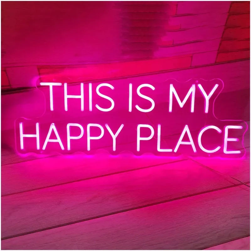 Custom This Is My Happy Place Neon Sign Led Light for Friends Bar Party Wedding Decor Bedroom Home Room Decoration Night Lamp