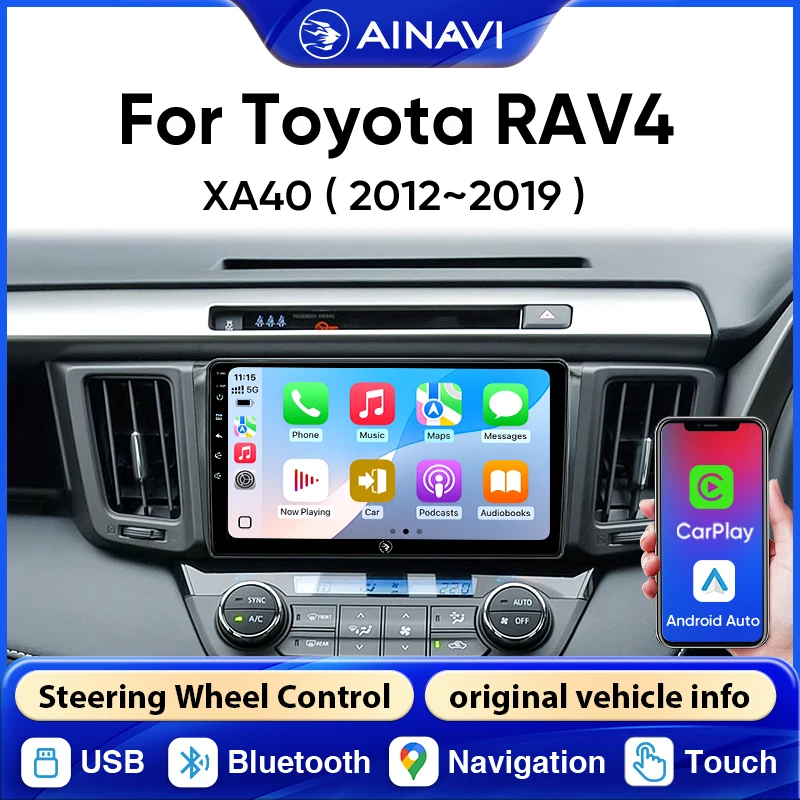 Radio para Auto AINAVI para Toyota RAV4 XA40 RHD 2003-2020 2Din Bluetooth Inalámbrico Carplay Android Auto Carplay Pantalla Carplay para Auto Radio para Coche Sistemas Inteligentes para Auto BT USB FM 9 pulgadas