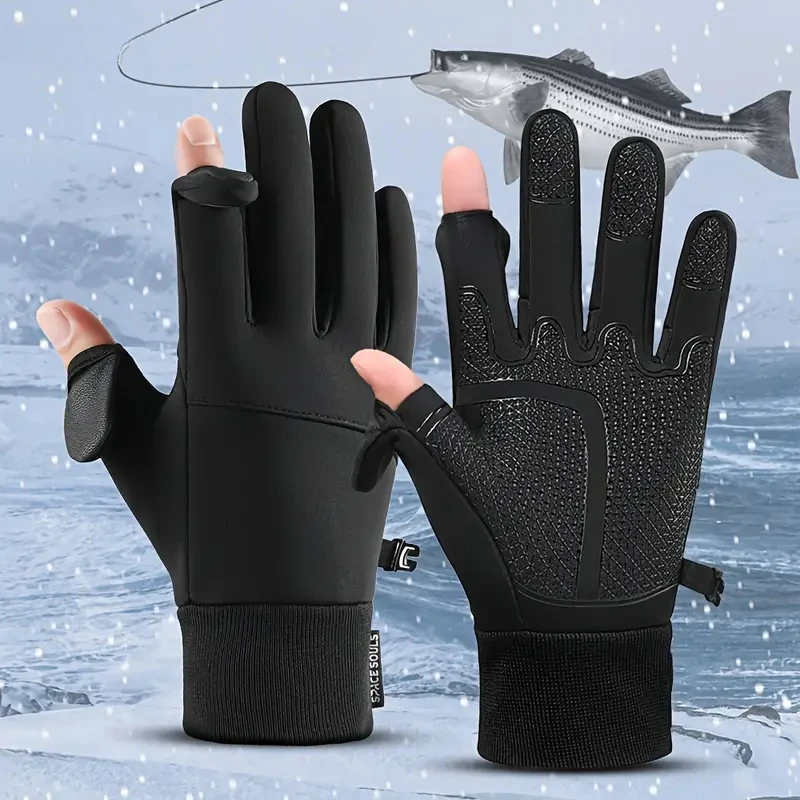 

Winter Fishing Gloves 2 Finger Waterproof Touchscreen Gloves Windproof Photograph Men Anti-slip Warm Protection Cycling Mittens