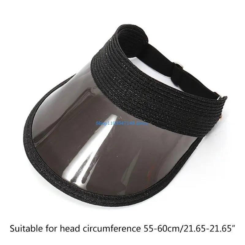 P88B, tapa vacía tejida con purpurina verano para mujer, sombrero para visera transparente plástico UV para gorra