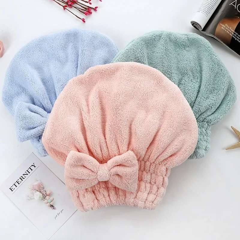 Shower Cap Women Hair Microfibre Quick Drying Bath Spa Bowknot Wrap Towel Hat for Room Accessories