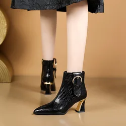 Phoentin luxury Genuine leather high heel Ankle boots Elegant lady office shoes Antumn winter women's big size short boot FT2996