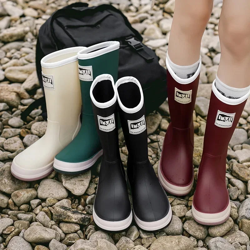 Outdoor Women\'s Rain Boots Fashion Middle Fishing Shoes Non-Slip Waterproof Shoes Couple Work Shoes Rubber Shoe Warm Rain Boots