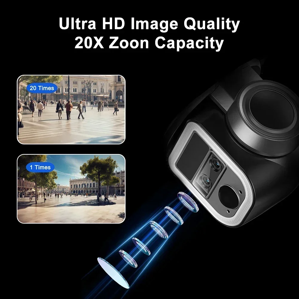 PEGATAH 8MP Wifi Wireless 20X Zoom Solar Camera 4K Three Lens Solar Panel Human Detection PTZ Security Cam Waterproof Camera