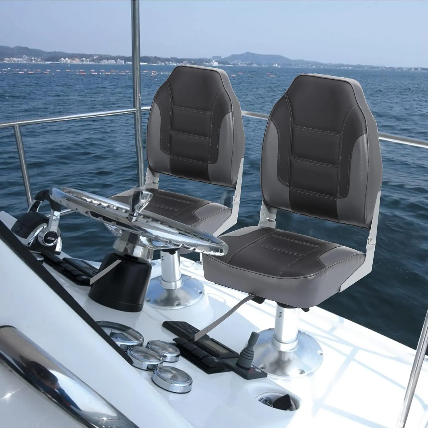 2 Pack Folding Boat Seats, High Back Fishing Boat Seat, Comfortable Boat Chairs with Thick Sponge Padding and Hinge for Sightseeing Boat, Speedboat - view 5