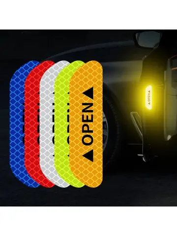4PCS Reflective Car Door Sticker Safety Opening Warning Reflector Tape Decal Car Accessories Exterior Interior Reflector Sticker