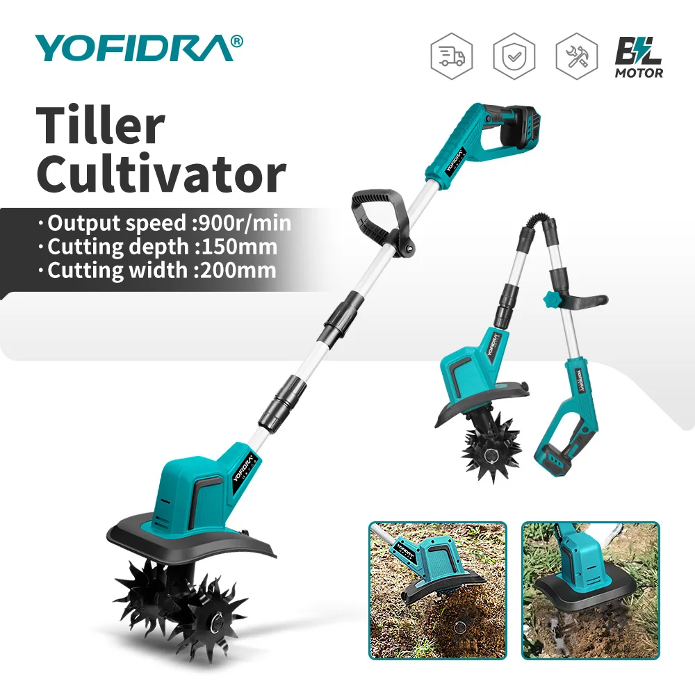 YOFIDRA Brushless Elettrico Garden Tiller Tosaerba Rototiller Per La Coltivazione Del Suolo Giardino Per Makita 18-21V Batteria Spille