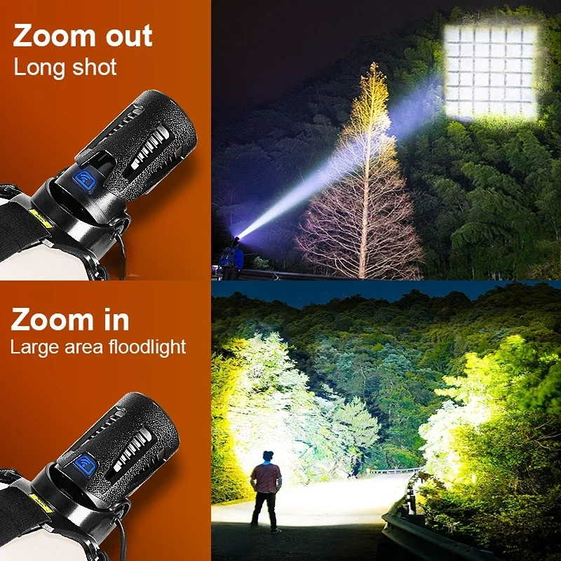 NEW XHP360 Powerful Head Flashlight 90000000LM 3Modes Rechargeable Camping Headlamp 18650 Waterproof Headlight Fishing Lantern