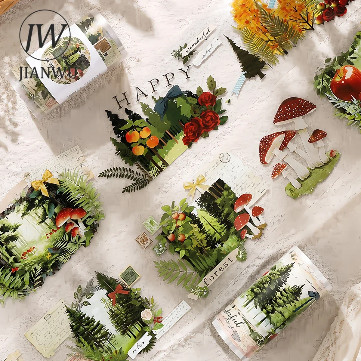 JIANWU 80mm*200cm Vintage Forest Tree Plant Landscape Material Collage Scrapbooking PET Tape Creative DIY Journal Stationery