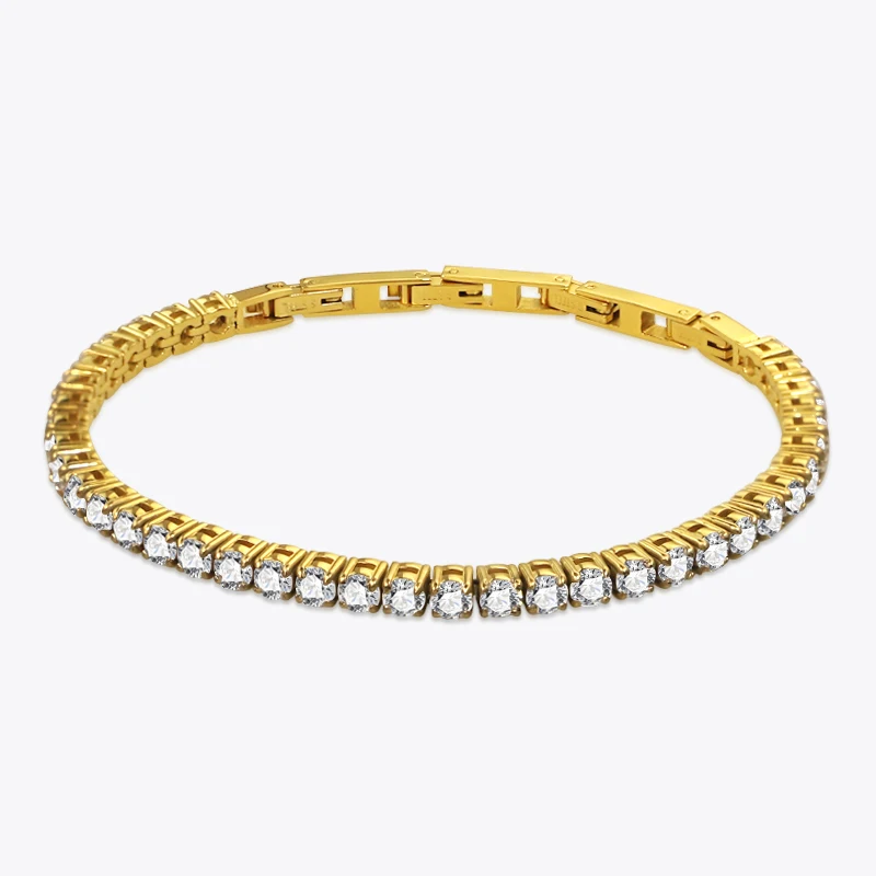 

Moocare Hip Hop Punk 4MM White Zircon Stainless Steel Zircon Men's and Women's Cuban Adjustable Length tennis bracelet