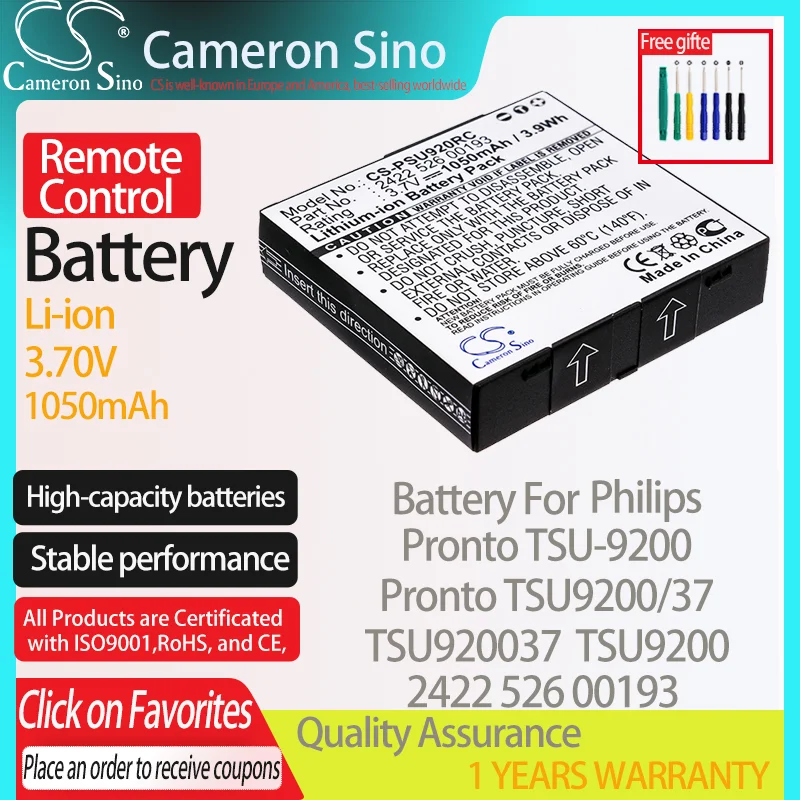 CameronSino Battery for Philips Pronto TSU-9200 Pronto TSU9200/37 TSU920037 fits Philips 2422 526 00193 Remote Control battery