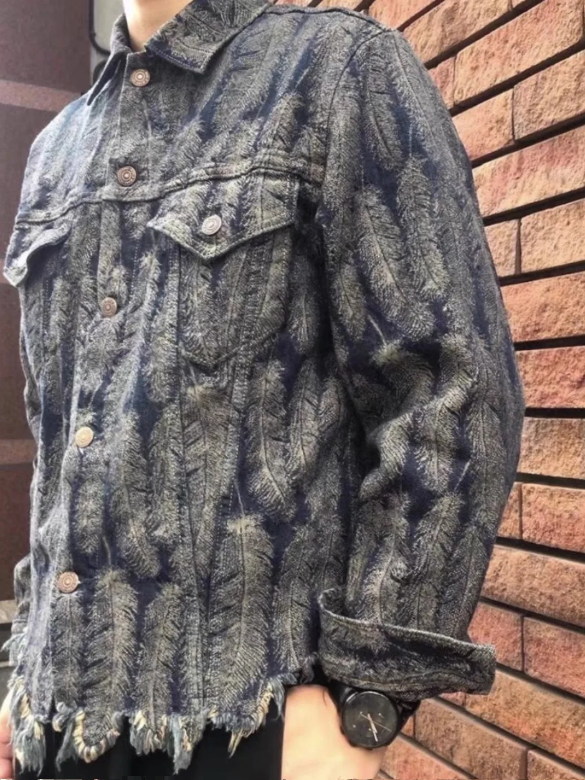 

KAPITAL 23AW Japanese Sle Casual Denim Feathers Tassel Destroyed Long Sve Jaet Coat Youth Faion Autumn Winter Outerwear