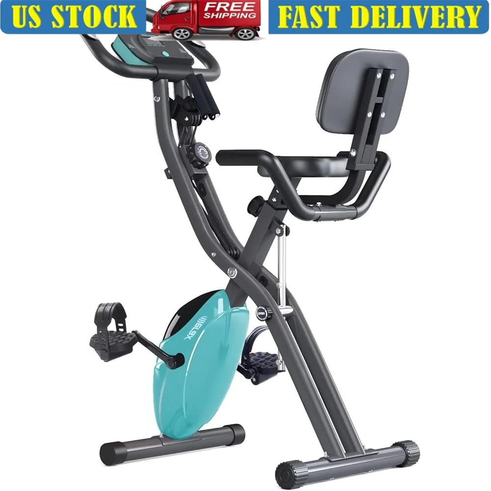 

Foldable 3 in 1 Magnetic Exercise Bike Indoor Cycling Stationary Bike 16 Level Resistance Home Fitness with Arm Bands Monitor