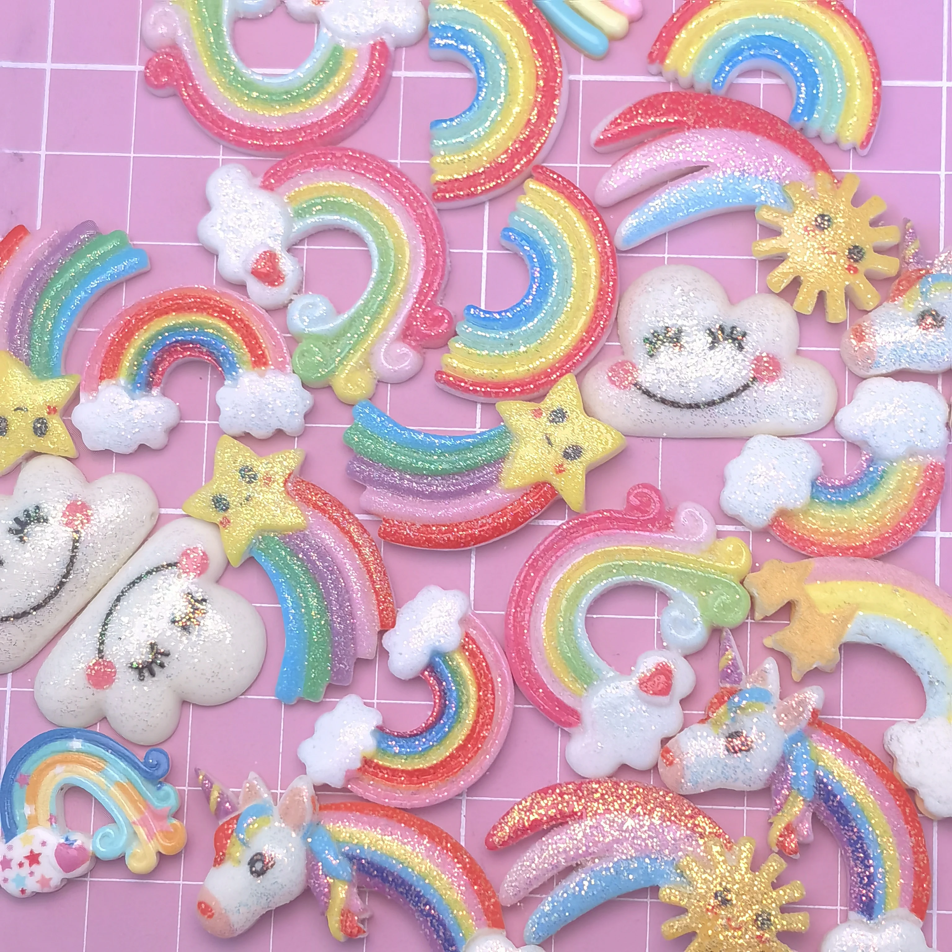 Kawaii Rainbow Cloud Flatback Charms Glitter Resin Cabochon  Embellishments DIY Scrapbooking Supplies