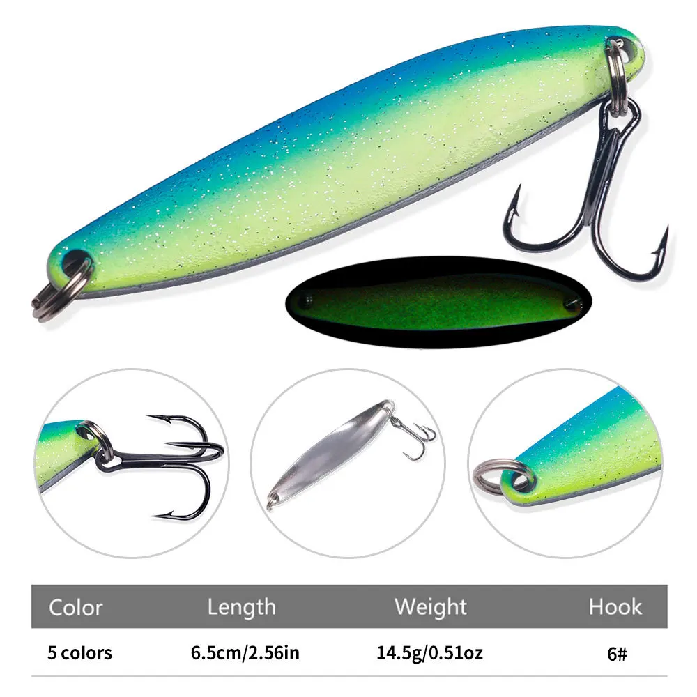  Fishing Metal Lure Spoons Dual Color Glow Salix Leaf Shaped Spoon Artificial Lure Bait 6.5cm/13g Reflect Sequins 1 Piece Sale