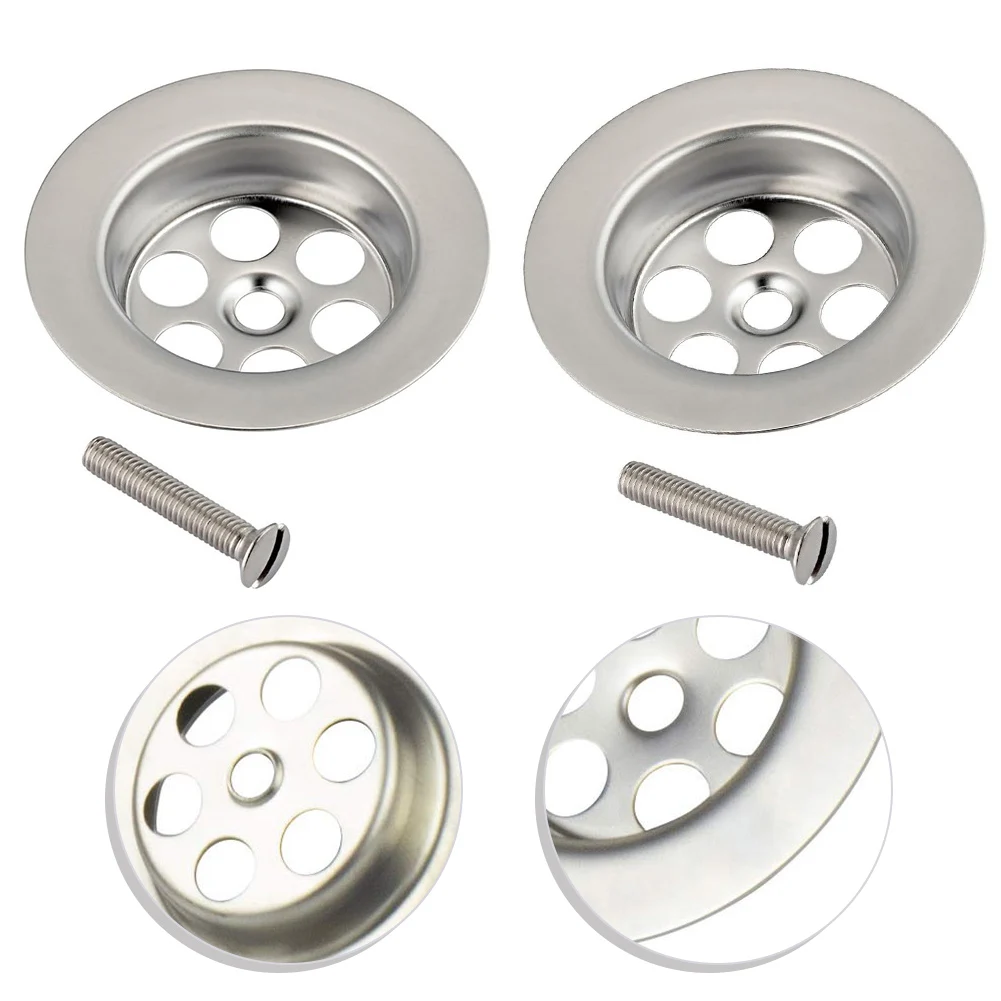 2 Set Bath Plug Hole Spare With Screw Stainless Steel Drain Accessories Plug Hole Covers Diameter 70mm