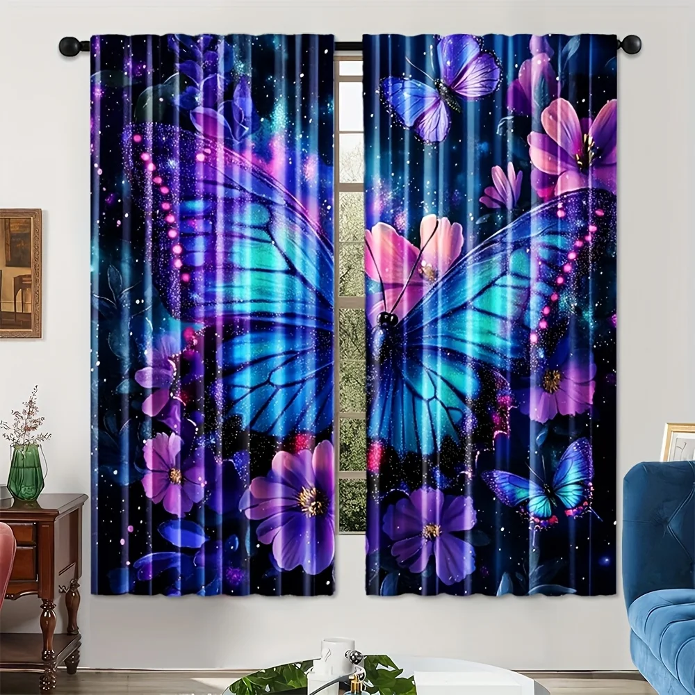 Aliexpress 2pcs, Black Background Curtains with Purple Butterfly Pattern for Room Decoration & Home Furnishing - Aliexpress Deal