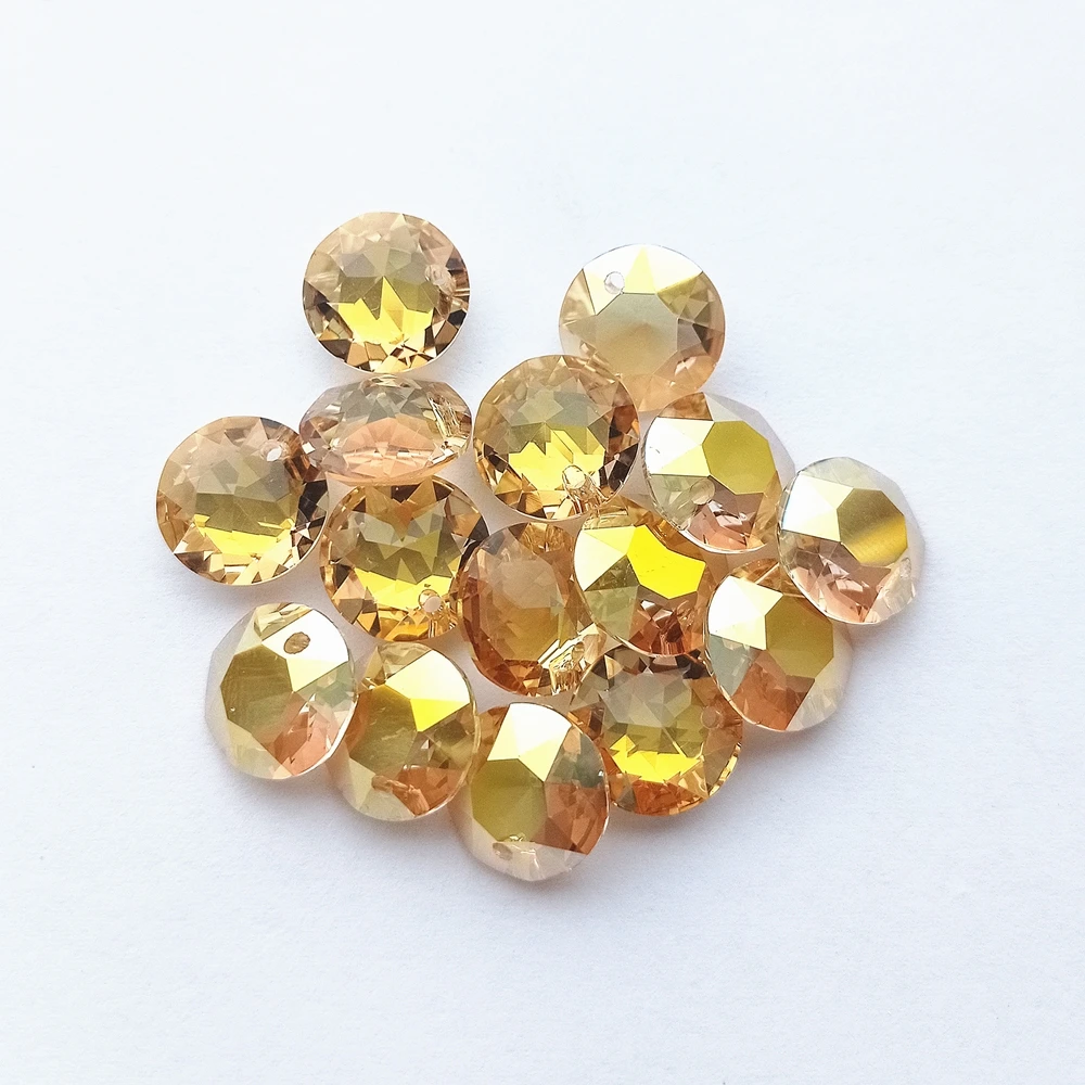 12MM Round Single Hole Glass Rhinestone Pendant High Quality Crystal AB Rivoli Gemstone Cut Diamond for Sewing Diy Craft Garment