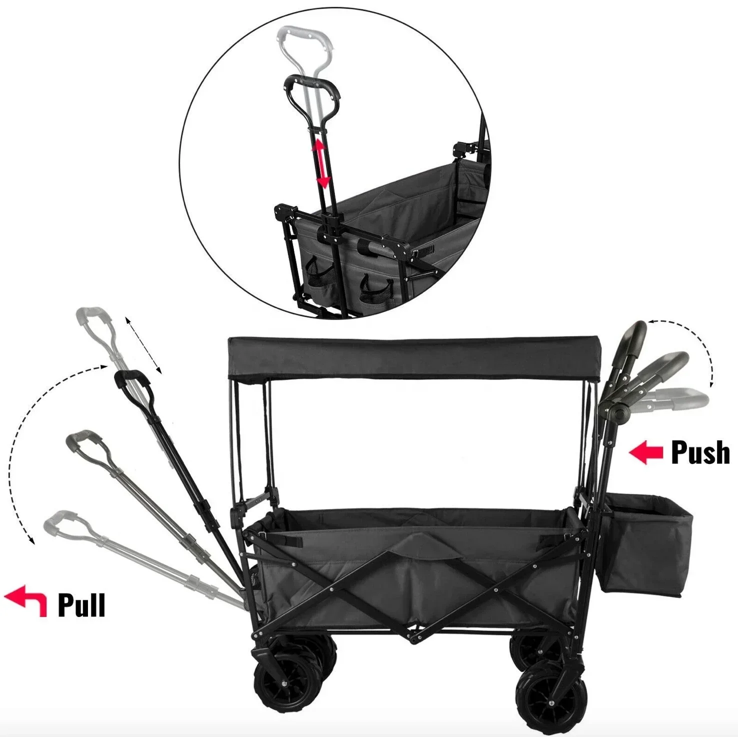 New Design Outdoor Camping Foldable Trolley Wagon Carts Adjustable Handle Folding Wagon Carts with Removable Canopy