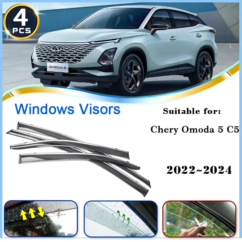 

for Chirey Chery Omoda 5 C5 Fownix FX 2022 2023 2024 Deflectors Accessories Car Side Window Visors Rain Eyebrow Guards Sun Visor