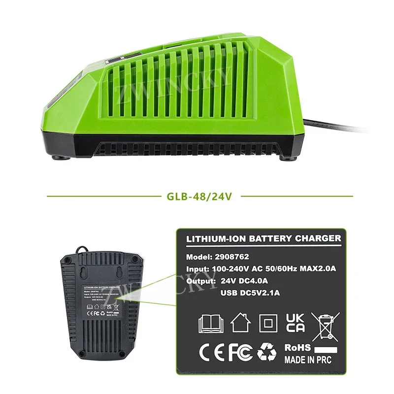 Portable Battery Charger For Greenworks 48/24V Li-ion Battery Charger Electric Tool Drill Saw Battery Charger With USB port