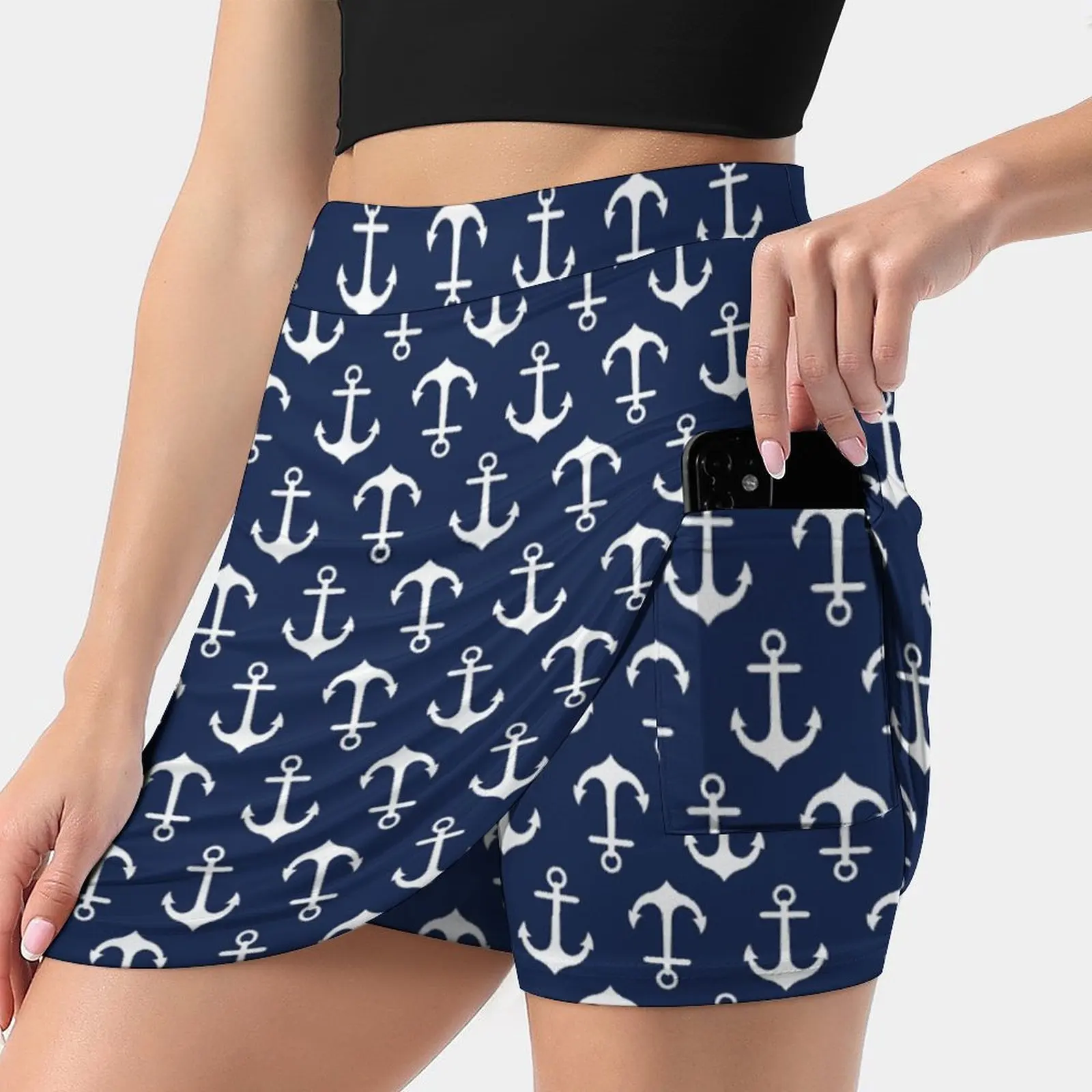 Anchors Aweigh! Korean Fashion Skirt Summer Skirts For Women Light Proof Trouser Skirt Nautical Pattern Anchor Away Aweigh Navy