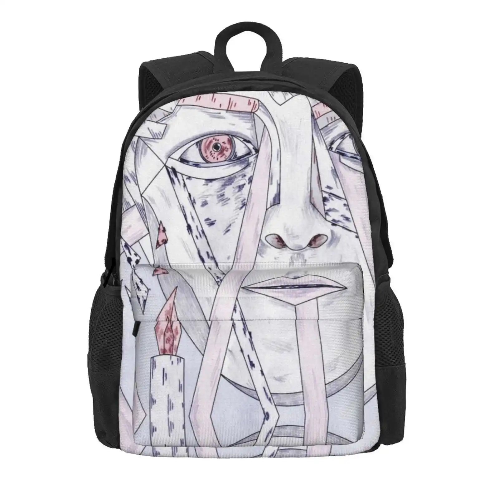 Eyes Through A Candle Hot Sale Schoolbag Backpack Fashion Bags Eyes Candle Portrait Pink Dark Look Pencil