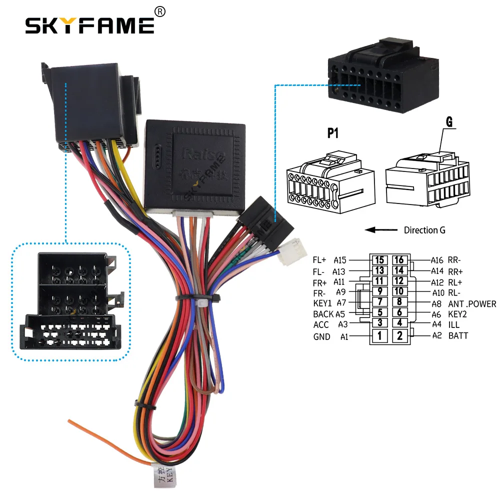 SKYFAME 16Pin Car Wiring Harness Adapter Canbus Box Decoder Android Radio Power Cable For Faw Bestune X80 G-RZ-YQBT56