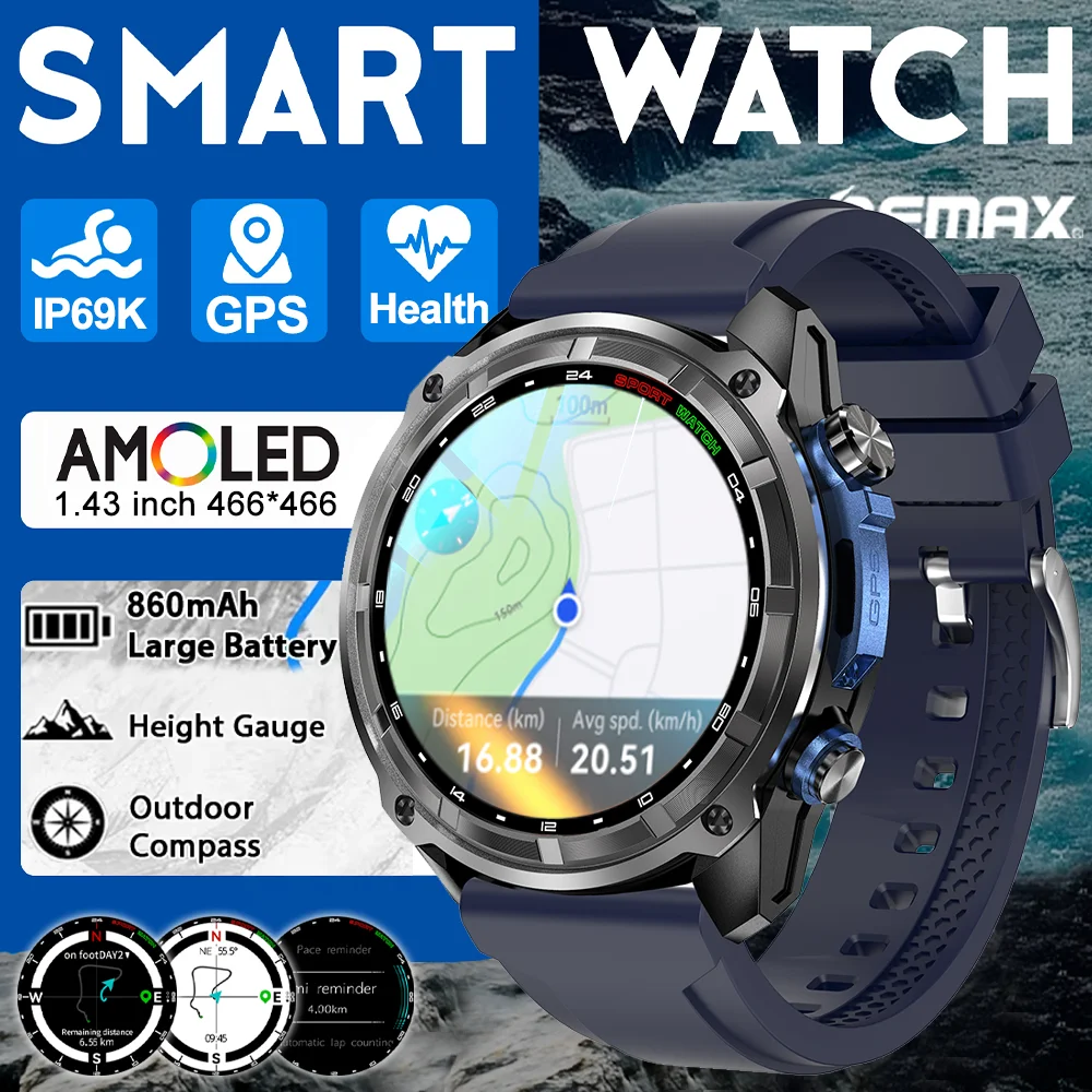 

Smart Watch Built-in LED Flashlight DT G1 Bluetooth 6.0 Smartwatch GPS Compass Altimeter Sports Watches 466*466 Men Smart Watch