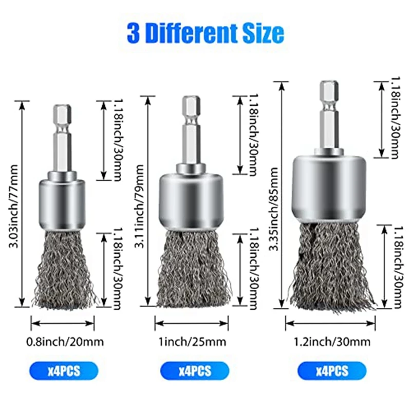 12PCS Wire Wheel Cup Brushes For Drill Paint Surface Rust Removal And Small Spaces