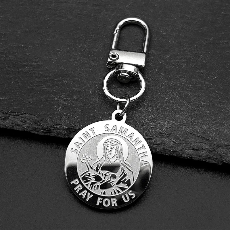 

Saint Samantha Pray For Us Keyholder For Women Men Stainless Steel Gold Color Faith Christianity Religion Keychain Jewelry
