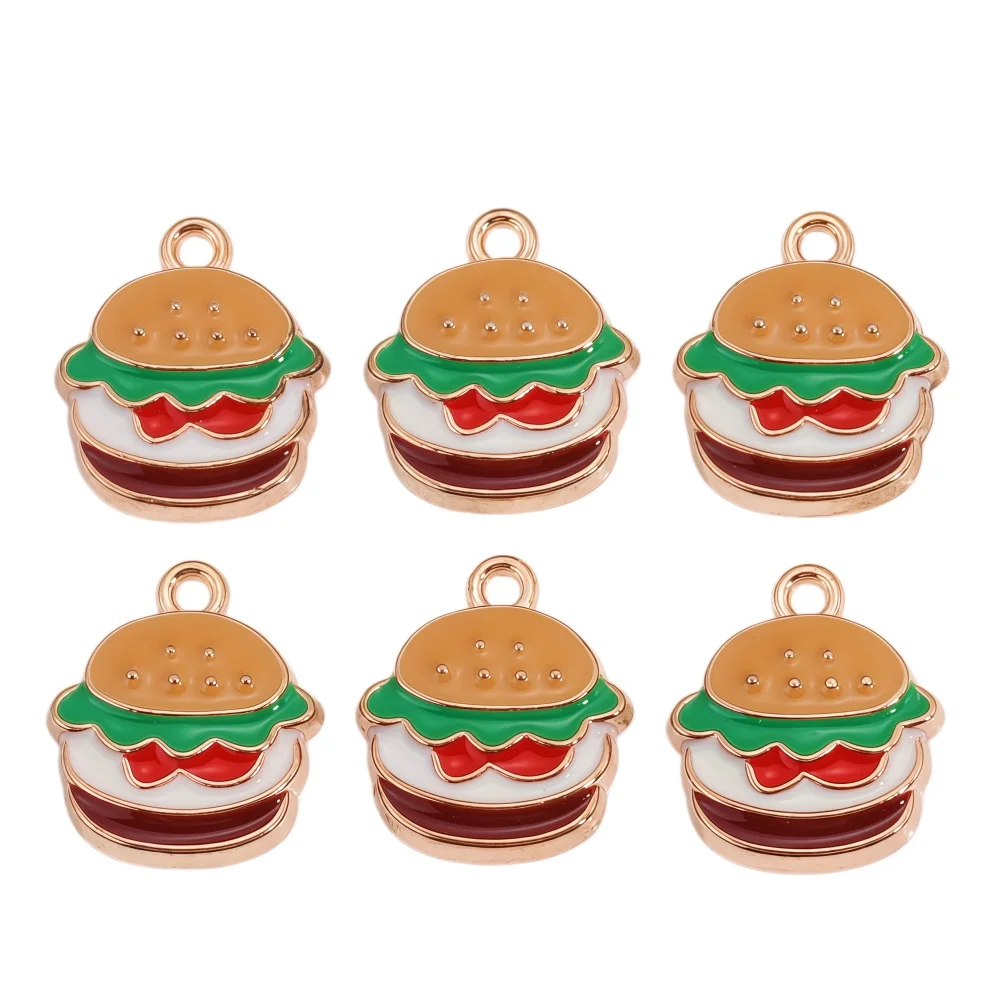 15Pcs/Set Cute Food Charms Enamel Burger Fries Cake Pendants for DIY Jewelry Making Necklace Earrings Keychain Craft Supplies view 6