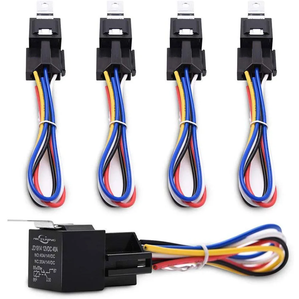 DC 12 24V 40A 4 5-Pin AMP Waterproof Relay Harness Tinned Copper Wires 5-PIN SPDT For  Boat Auto Fan Car relay With Socket