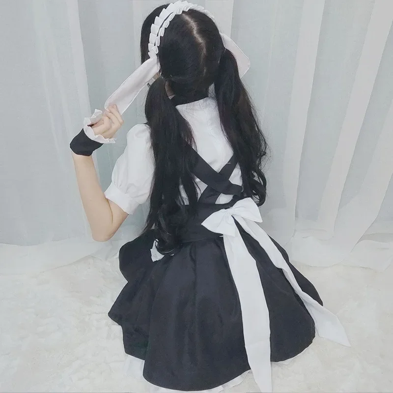 Spot Japanese anime black and white maid fresh and cute little rabbit ear dark dress playful lolita fluffy skirt