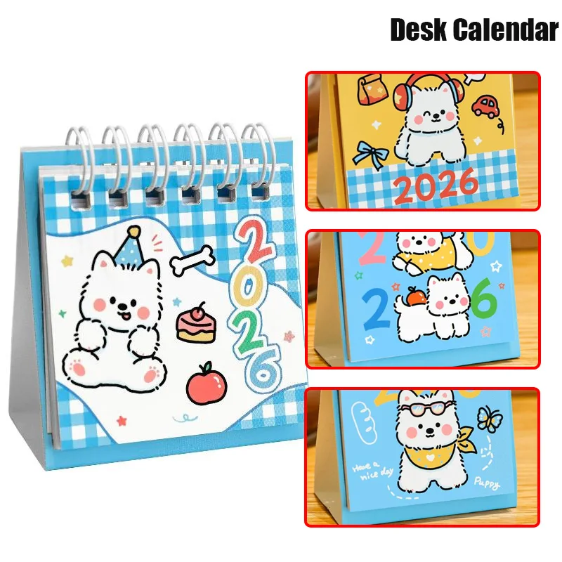 

1PC 2026 Year Simple Small Desk Calendar Cute Cartoon Dog Calendar Portable Pocket Calendar Schedule Desktop Decoration Gifts