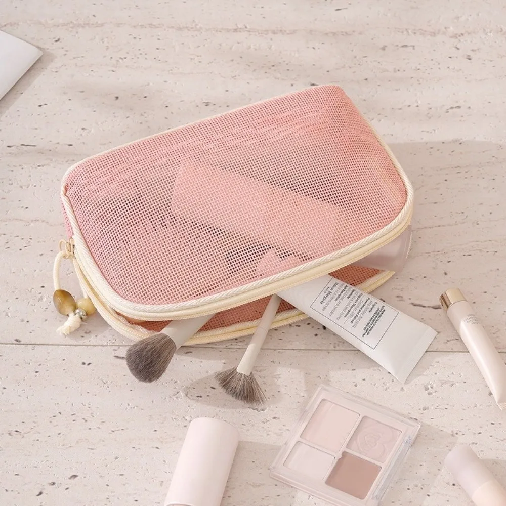 Breathable Mesh Makeup Bag Large Capacity Hand-Held Lipstick Bag Transparent Lightweight Cosmetic Storage Bag