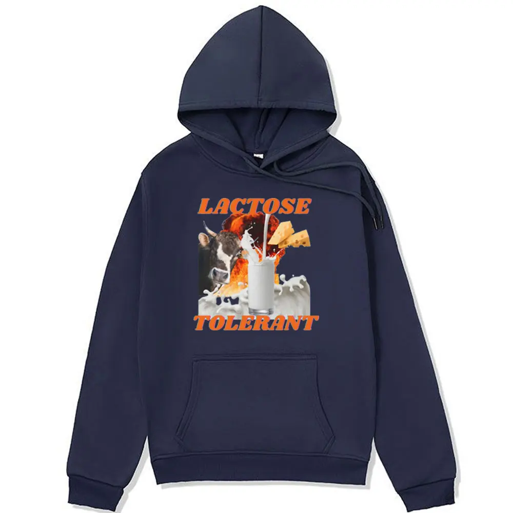 Funny Lactose Tolerant Graphic Print Hoodie Men Women 90s Retro Harajuku Sweatshirt Fashion Casual Cozy Oversized Hoody Pullover