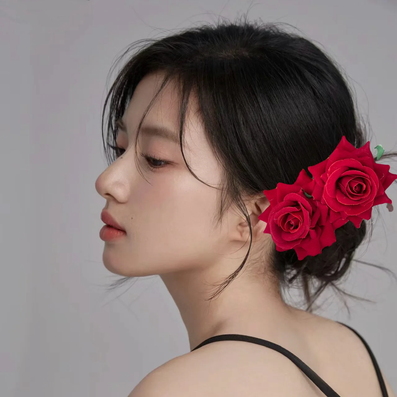 1pc velvet rose hair clip, metal brush hairpin hair comb, vacation wedding hair ornament view 2