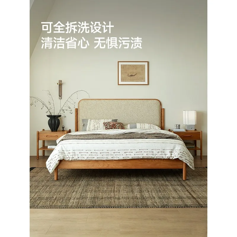 Medieval chenille velvet Yunqi walnut solid wood full dismantling and washing fabric bed small apartment double anti-cat scratch