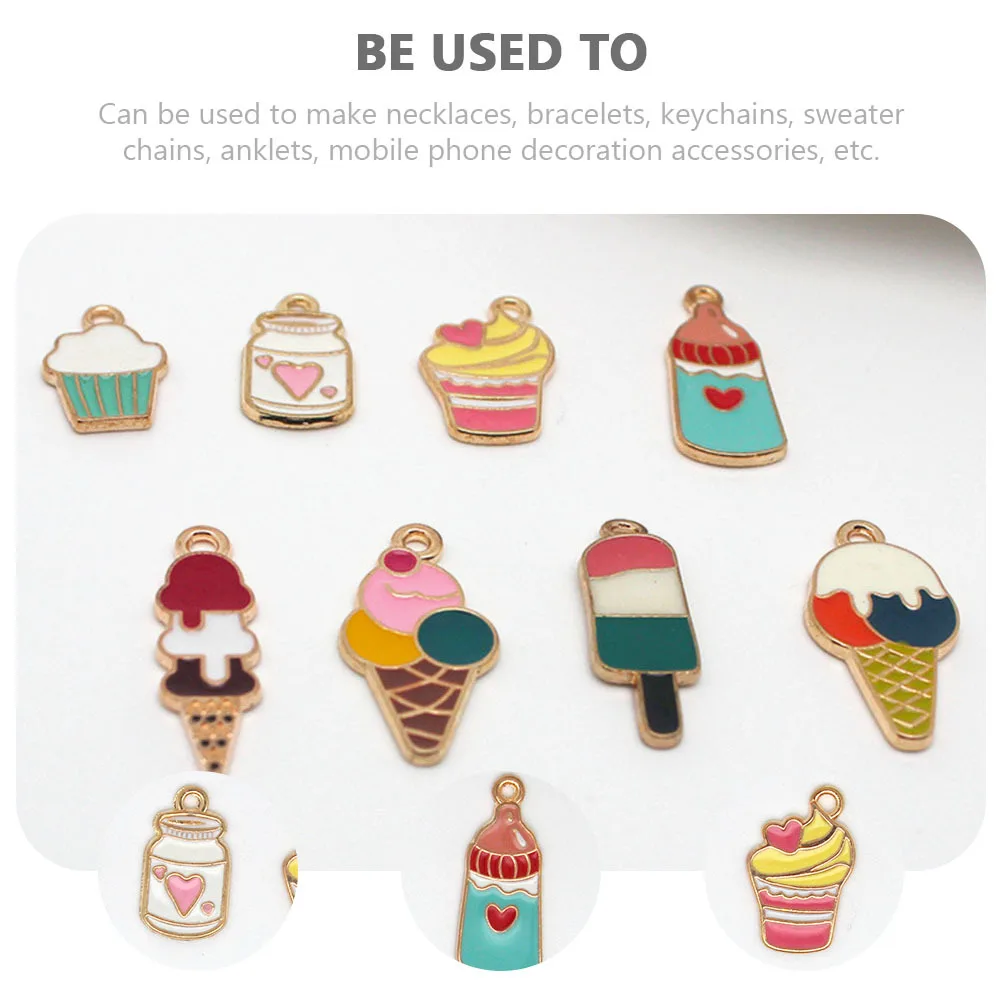 

40pcs Enamel Diy Jewelry Making Accessories Mixed Style Alloy Dessert For Necklace Bracelet Keychain Ice Cream Shaped Charms