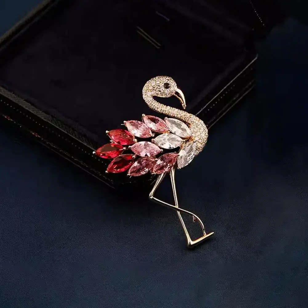 Brooch Gift Elegant Flamingo Rhinestone Brooch for Women Stylish Suit Coat Pin with Anti-slip Design Wear-resistant for Prom