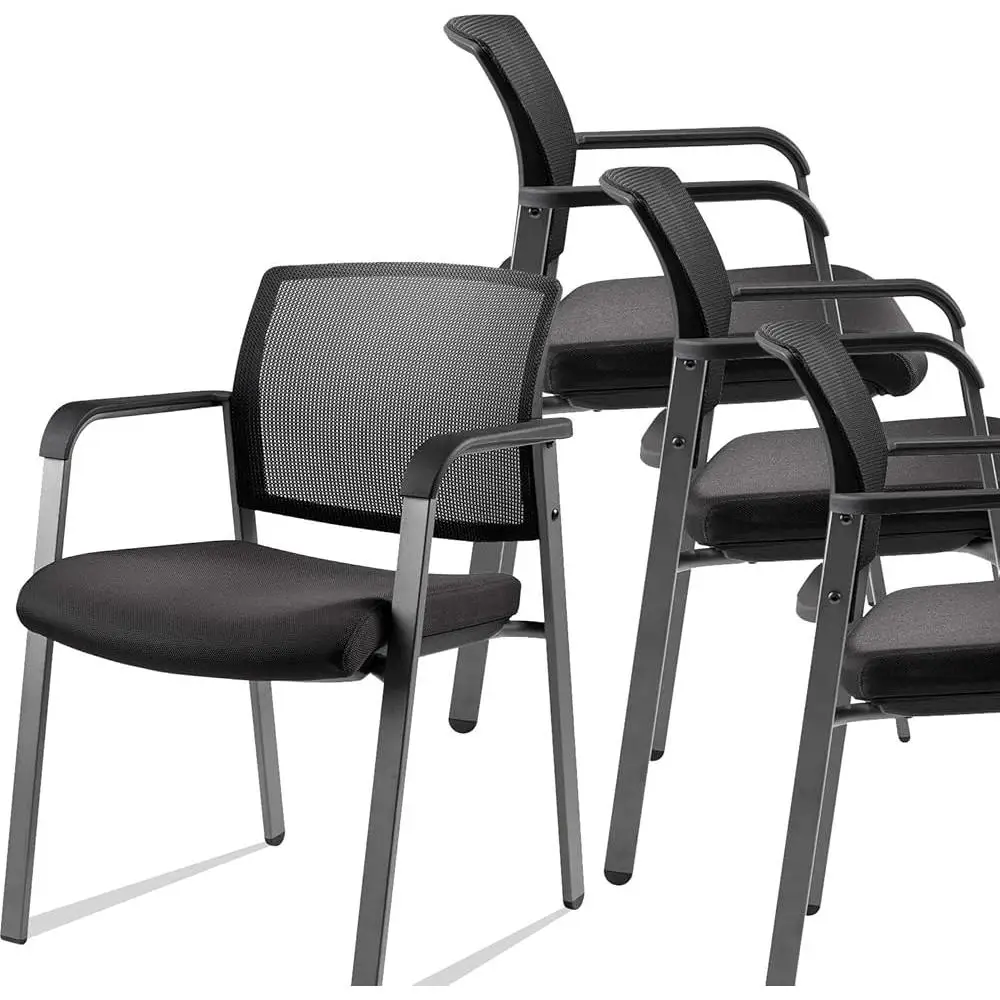 Mesh Back Office Stacking Chairs with Upholstered Seat Ergonomic Lumbar Support Reception Waiting Room Conference School 4 Pack