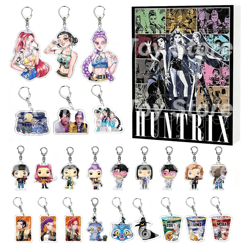 New Kpop Demon Hunting Christmas Advent Calendar Surprise Blind Boxes Acrylic keychain Mystery Box Halloween Gifts Toys