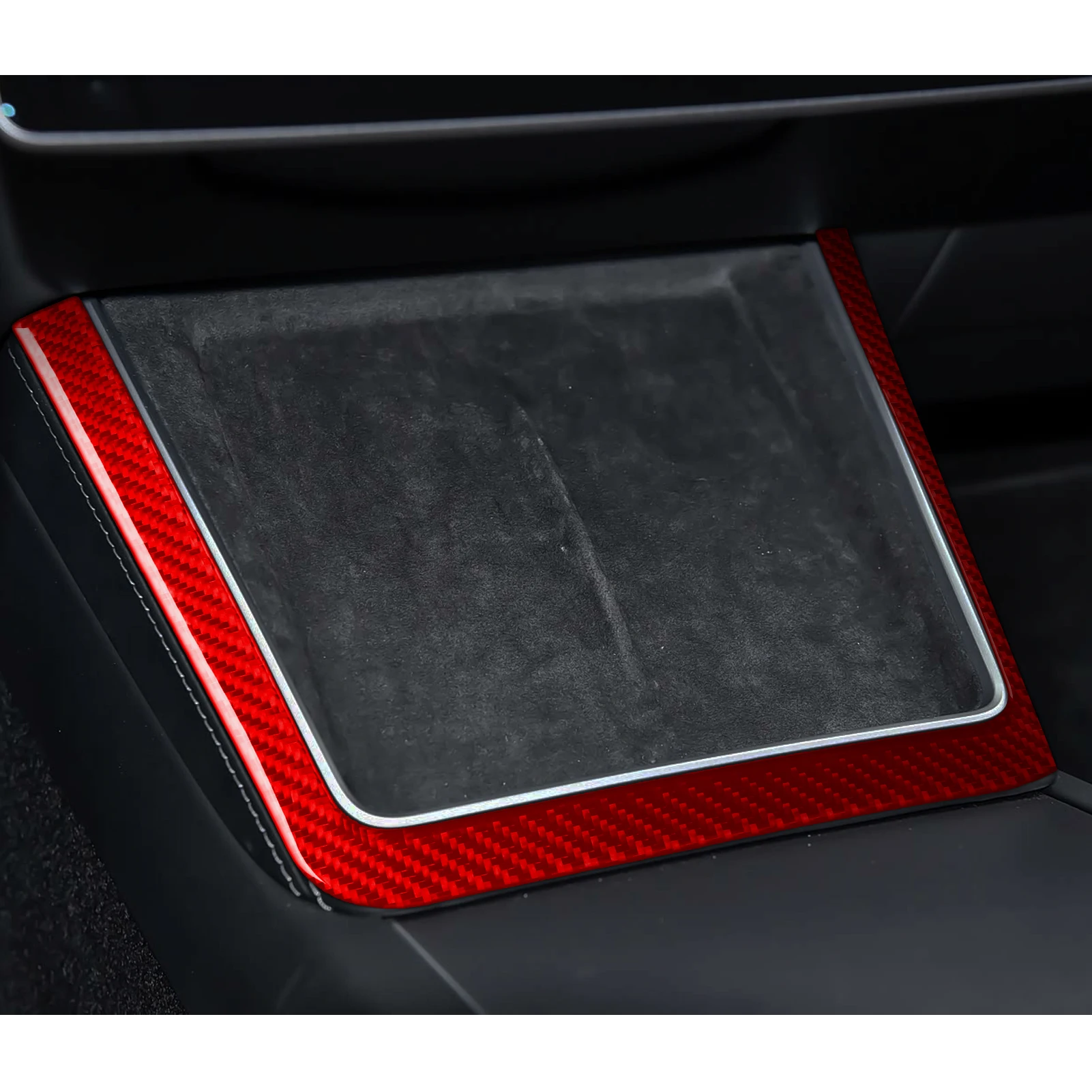 For Tesla Y 2023—2025 Car Wireless Charging Frame Trim Red Real Soft Carbon Fiber Interior Car Accessories Decoration Stickers 3