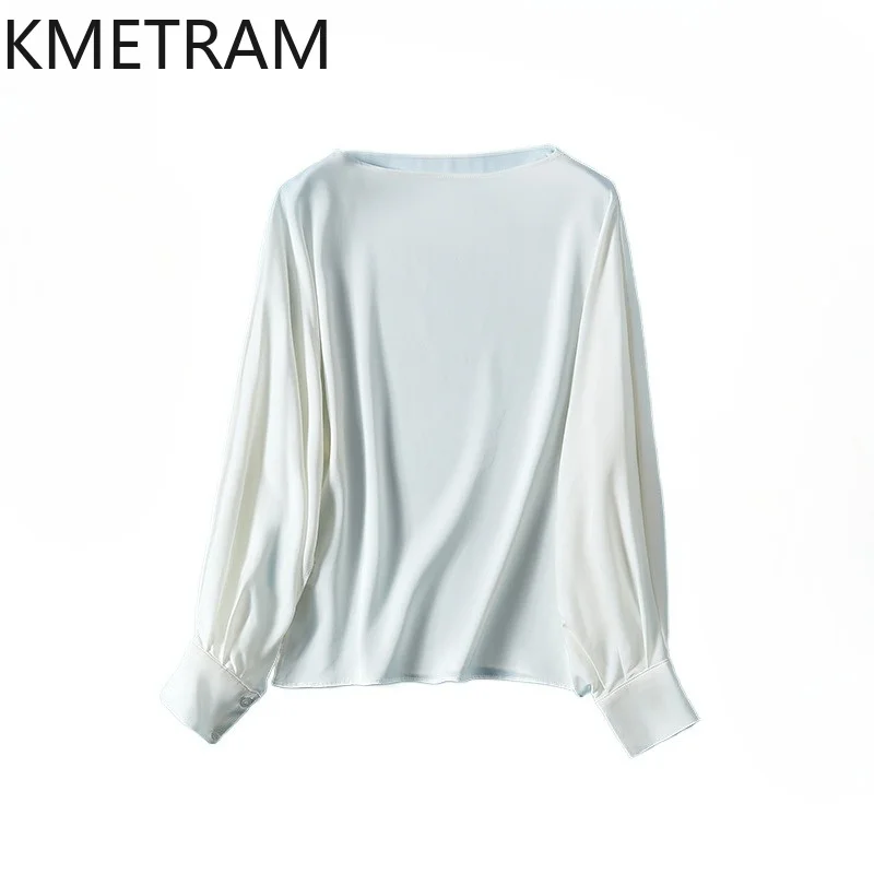 KMETRAM OL 92% Real Mulberry Silk Shirts for Women Elegant Basic Womens Tops 2026 High Quality White Shirt Blouses chemise femme
