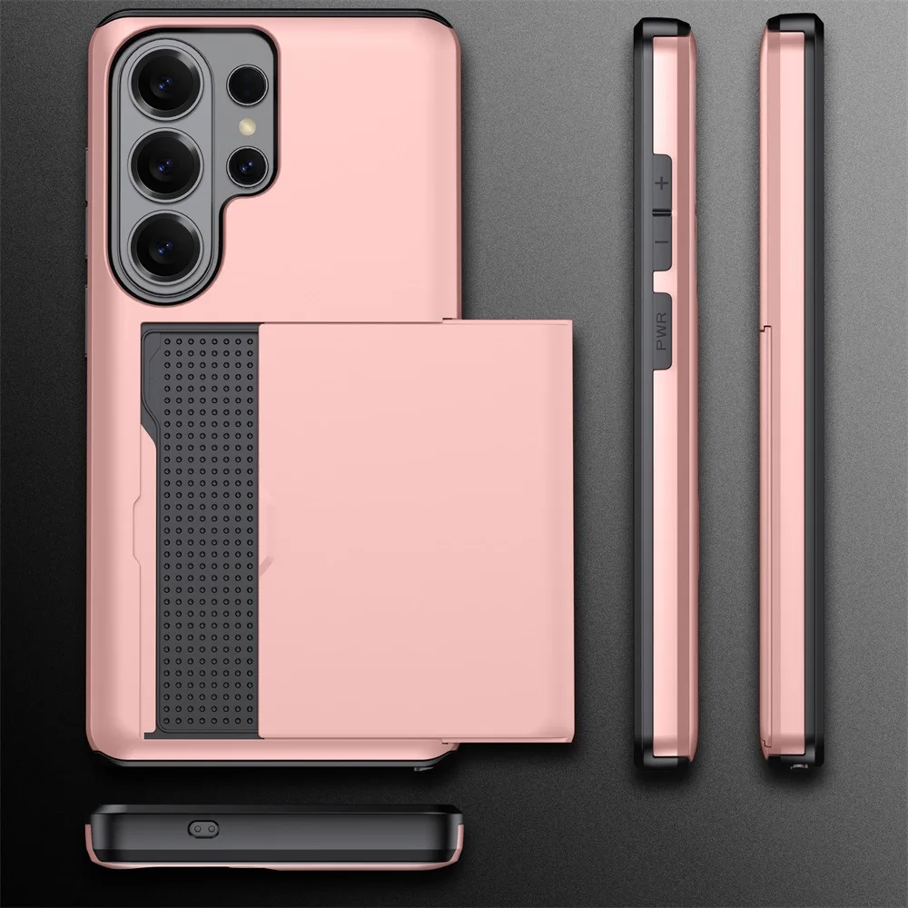 

Fashion Solid Color Hard Phone Case for Samsung Galaxy S26 S25 Edge S24 S23 S22 S21 Plus S20 Ultra with Sliding Card Slots
