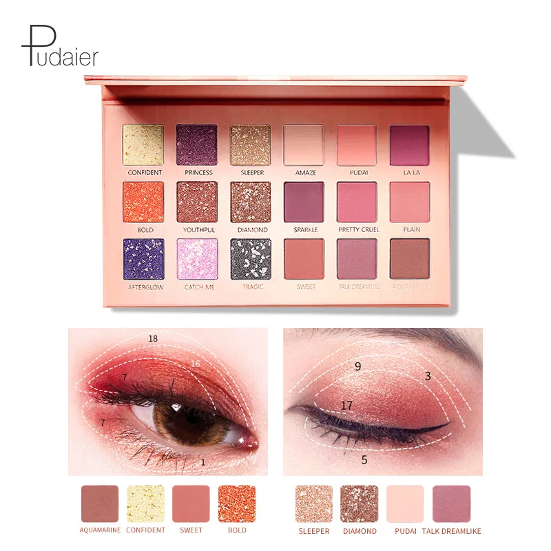 Pudaier Palet Eyeshadow Glitter 18 Warna Mengkilap Kecantikan Makeup Glitter Pigmen Palet Eyeshadow Smoky Kosmetik Tahan Air