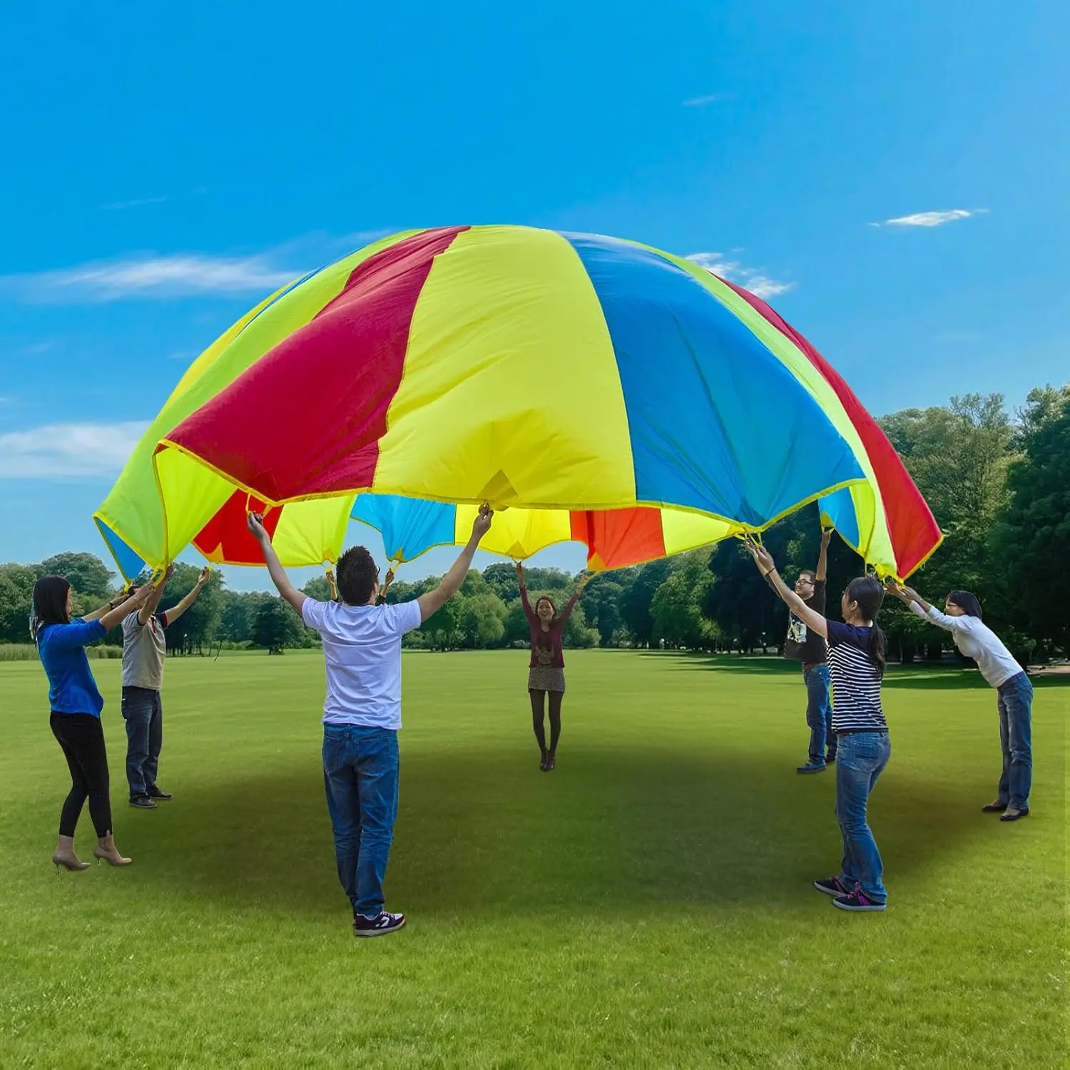 Rainbow Play Parachute Multiplayer Outdoor Teamwork Game Kids Cooperative Camping Kindergarten Sports Party Small Favor Gift