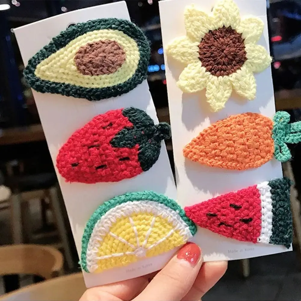 New Knitted Plush Cartoon Fruit Hairclips Colourful Embroidery Bangs BB Clip Kids Hair Accessories