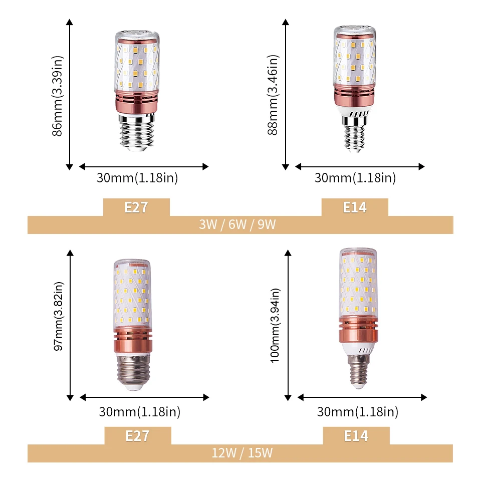 8ชิ้นหลอดไฟ LED E14 220V หลอดไฟแสงเหลืองโคมไฟข้าวโพด E27 3W 6W 9W 12W 15W โคมไฟระย้า bombilla